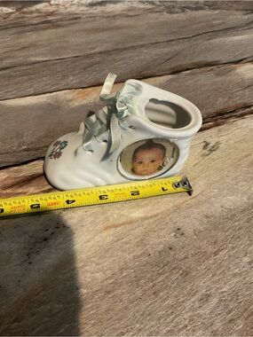 Vintage Baby Shoe Photo Frame with Floral Design see Description